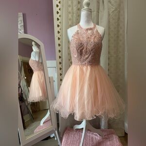 Collection B Pink Beaded Halter Tulle Dress